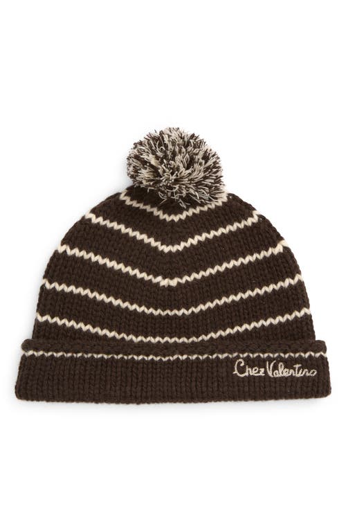 Valentino Garavani Chez  Virgin Wool Pompom Beanie In Brown Multi
