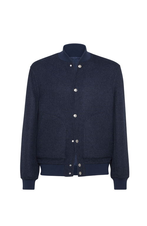 Brunello Cucinelli Check-pattern Bomber Jacket In Blue