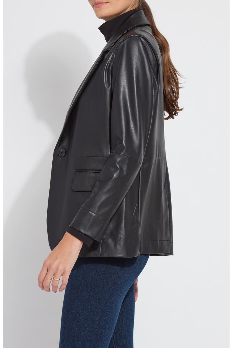 'Lyssentials Faux Leather Blazer, Alternate, color, BLACK