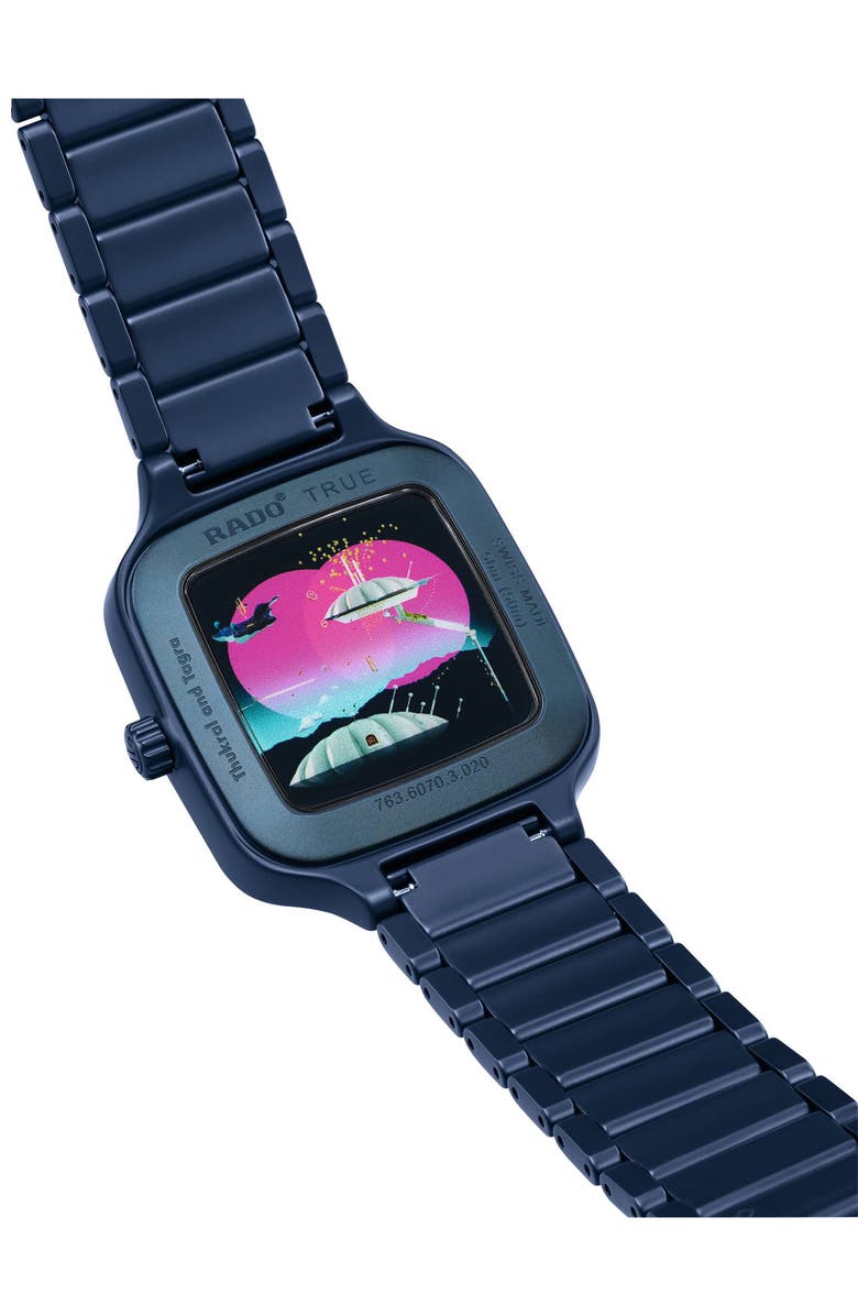 RADO True Square Over the Abyss Ceramic Bracelet Watch, 38mm, Alternate, color, 