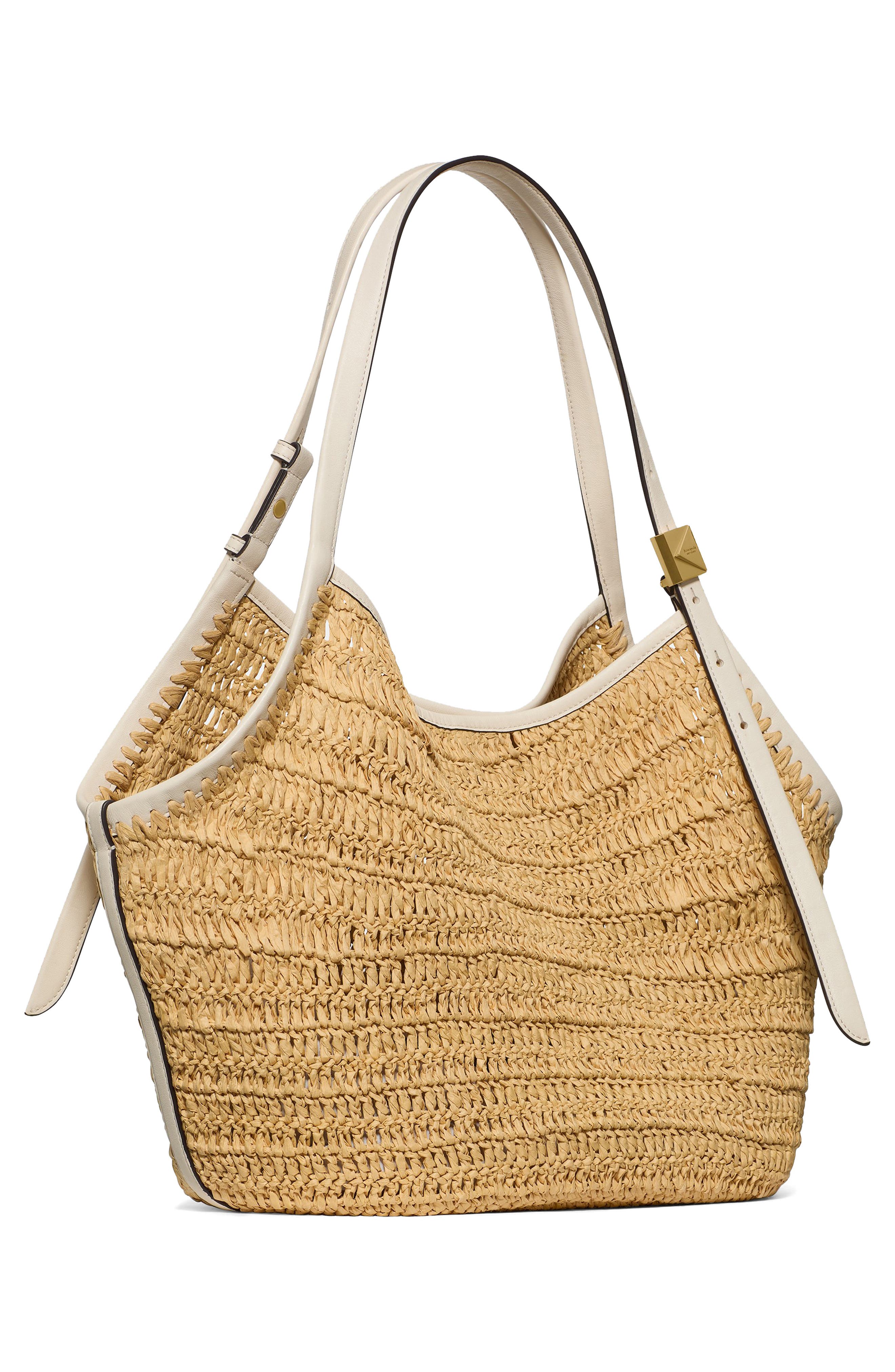 Kate Spade New York deco straw small tulip tote bag, Alternate, color, 