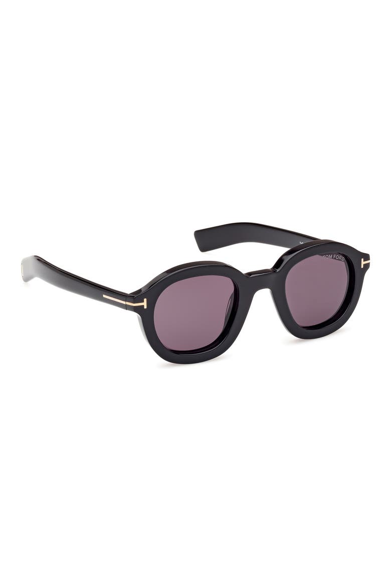 Raffa 46mm Round Sunglasses, Alternate, color, BLACK ECO / T LOGO / SMOKE