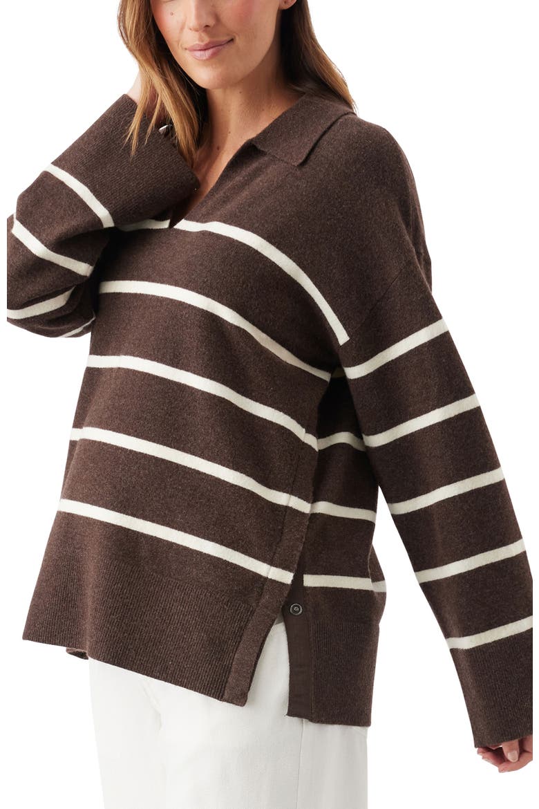Scout Stripe Maternity/Nursing Knit Sweater, Alternate, color, Chocolate / White