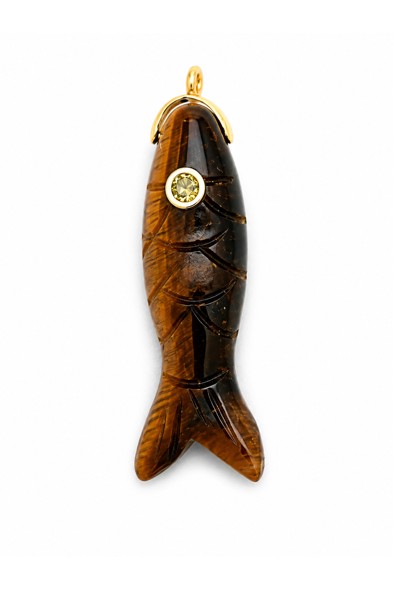 Carved Tiger Eye Fish Pendant, Alternate, color, Brown