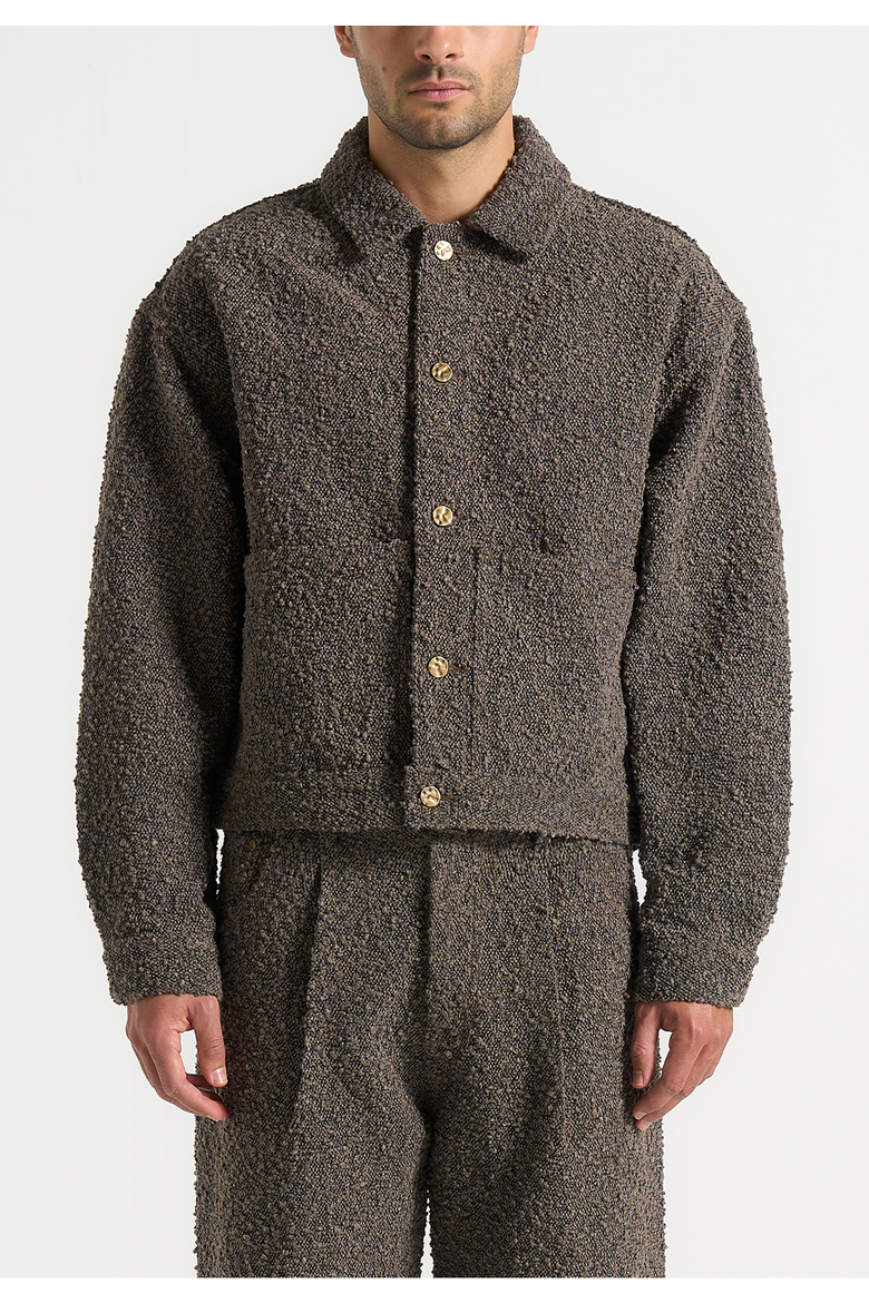 Damien Textured Boucle Jacket With Back Detail, Alternate, color, Brown