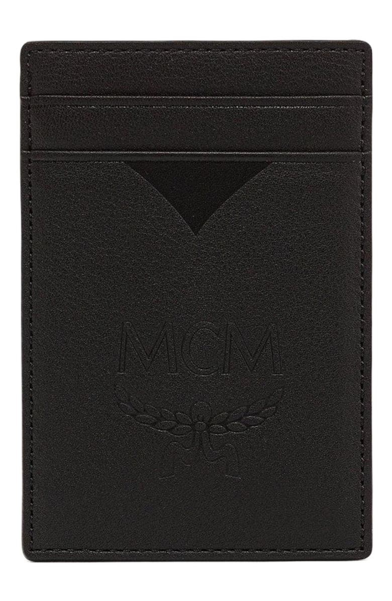 MCM Aren Money Clip Card Case in Maxi Monogram Leather, Alternate, color, 