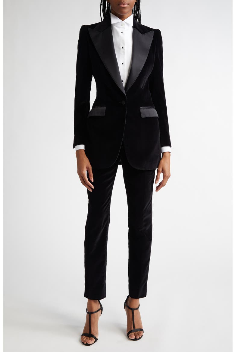 Turlington Velveteen & Satin Blazer, Alternate, color, N0000 NERO