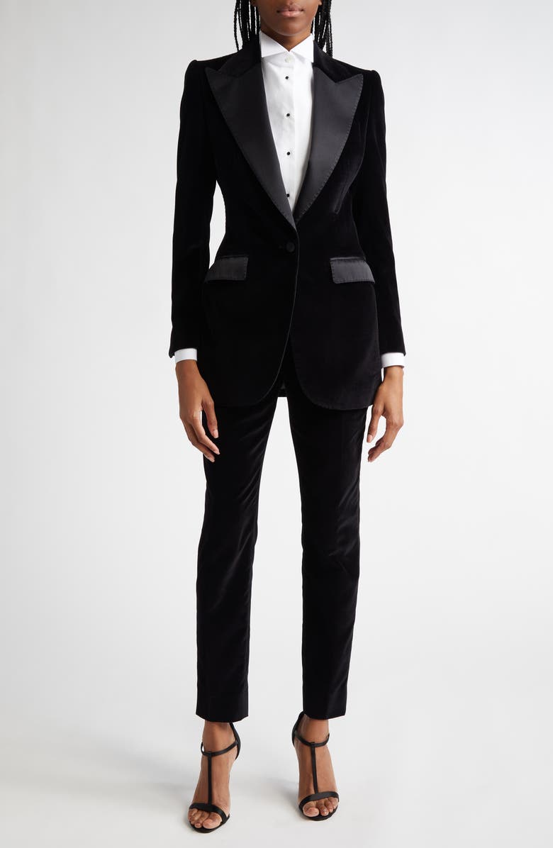 Dolce&Gabbana Tailored Velveteen Tuxedo Pants, Alternate, color, N0000 Nero