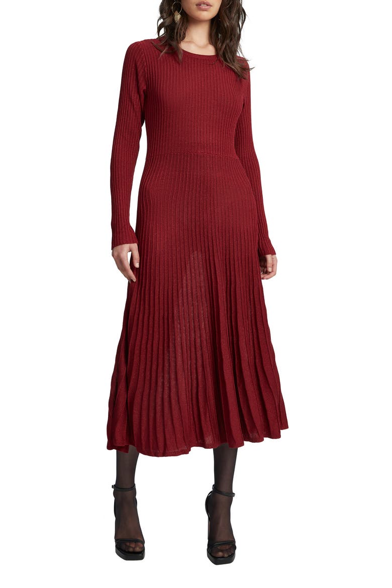 Rina Long Sleeve Ribbed Sweater Dress, Main, color, BURGUNDY