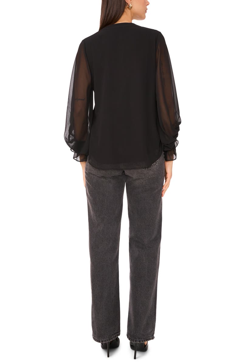 Vince Camuto Ruffle Cuff Split Neck Top, Alternate, color, Rich Black