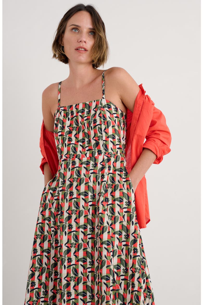 Madern Floral Check Organic Cotton Sundress, Alternate, color, TABLE FLOWERS DARK CITRON