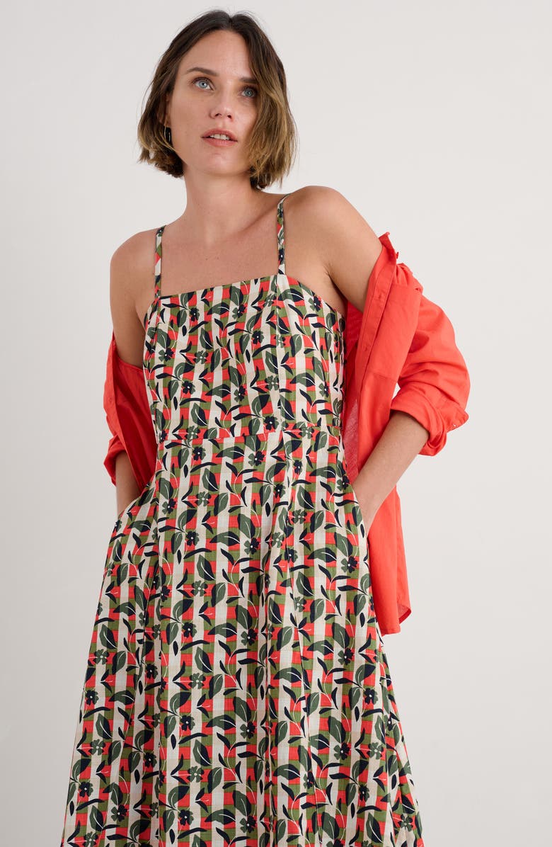 Seasalt Cornwall Madern Floral Check Organic Cotton Sundress, Alternate, color, Table Flowers Dark Citron