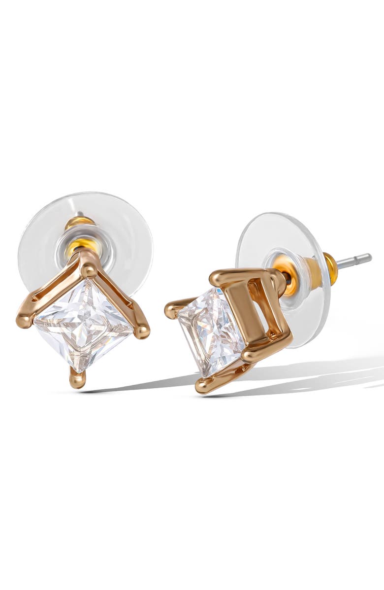 Jessica Simpson Square-Cut Crystal Stud Earrings Set, Alternate, color, Pink Gold Tone