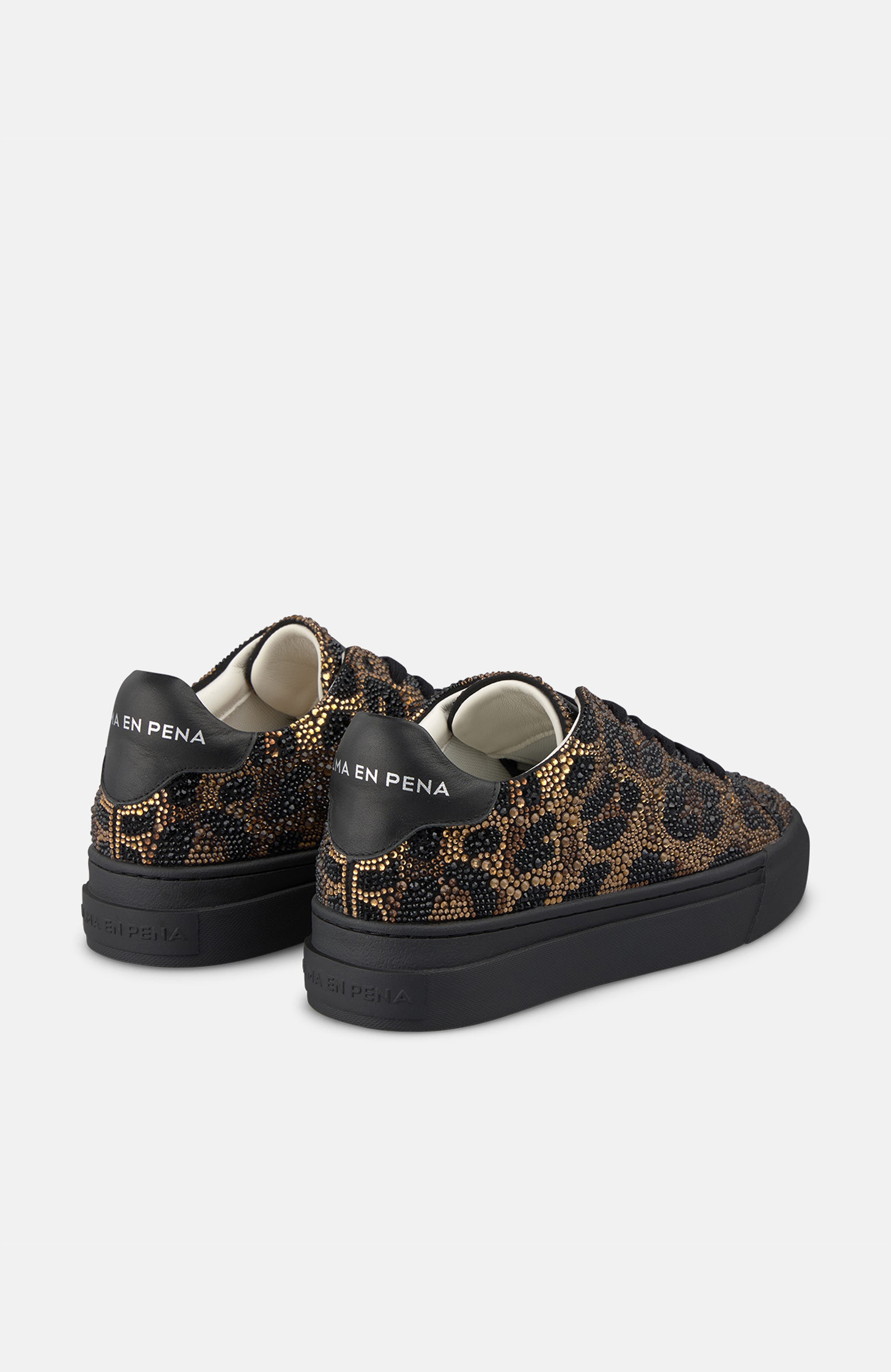 Leopard Rhinestone Trainer, Alternate, color, Black
