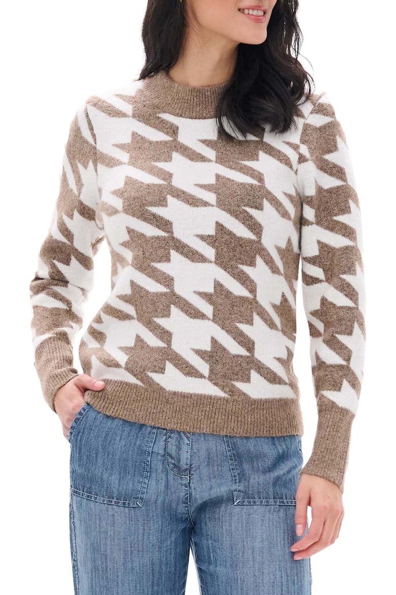 Everywhere Houndstooth Mock Neck Sweater, Main, color, OATMEAL