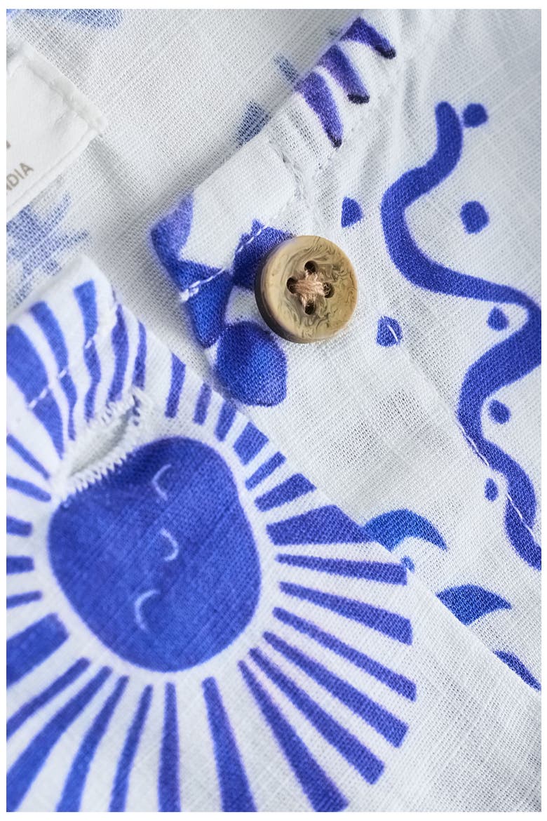 Kids' Seaside Print Ruffle Button Front Cotton Dress, Alternate, color, BLUE