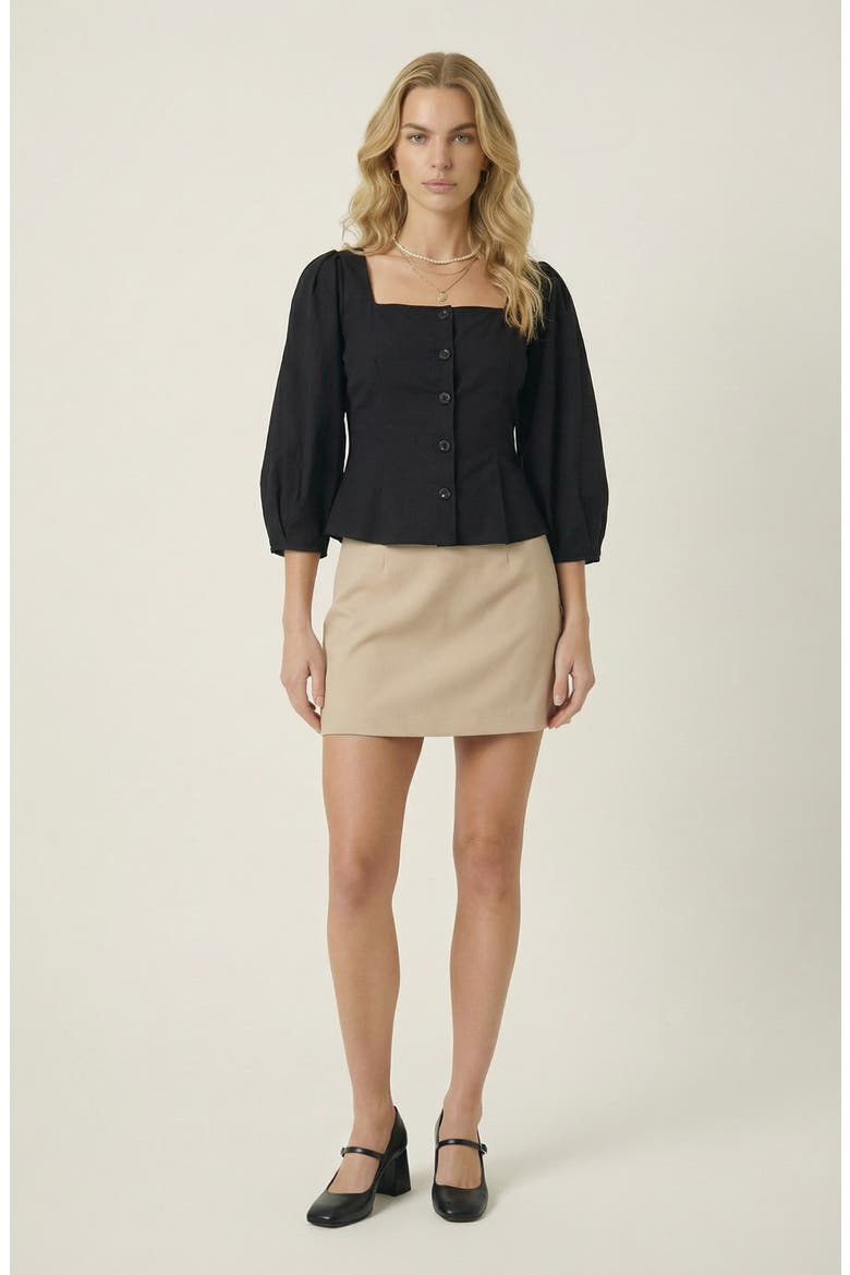 Square Neck Long Sleeve Front Button Peplum Blouse, Alternate, color, Black