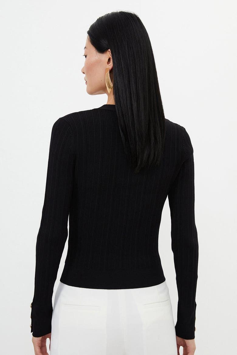 Viscose Blend Rib Military Trim Cardigan, Alternate, color, Black