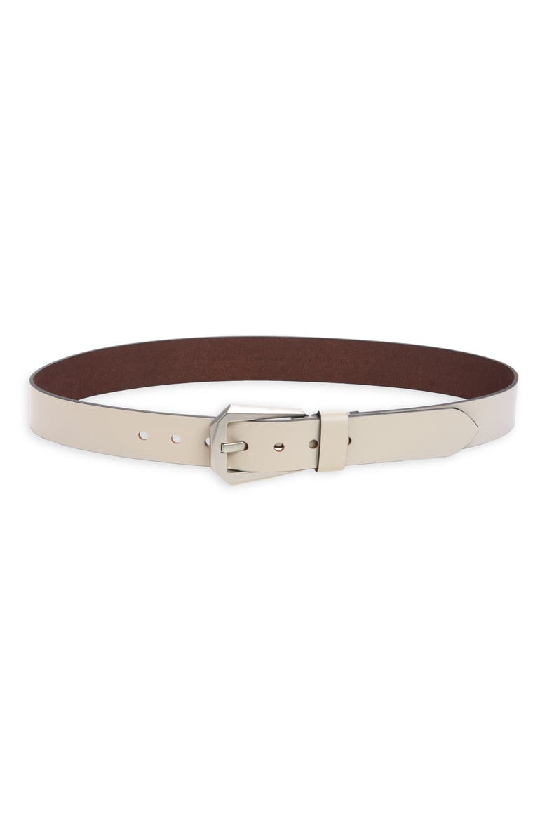 Western Hexagonal Buckle Leather Belt, Main, color, GYPSUM WHITE / ANTIQUE NICKEL