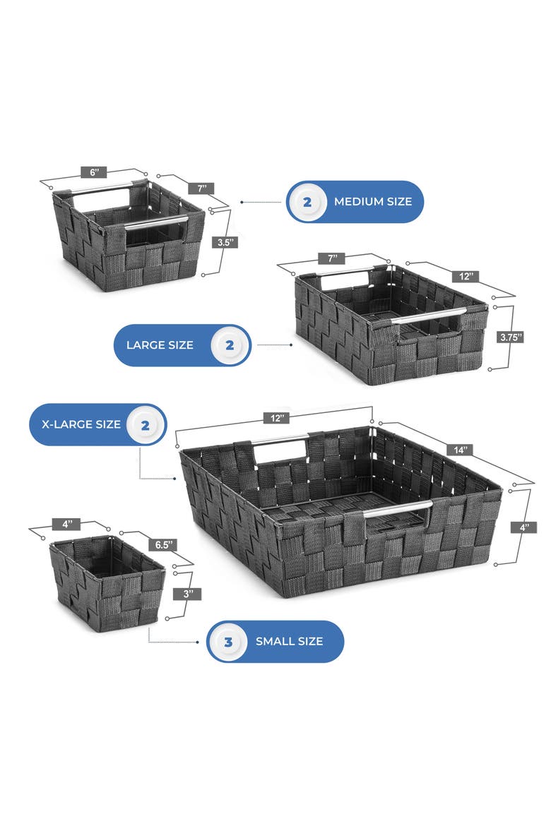 9-Piece Woven Storage Basket Set, Alternate, color, GRAY