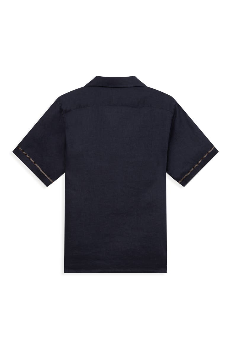 Embroidered Linen Camp Shirt, Alternate, color, VERY DARK NAVY