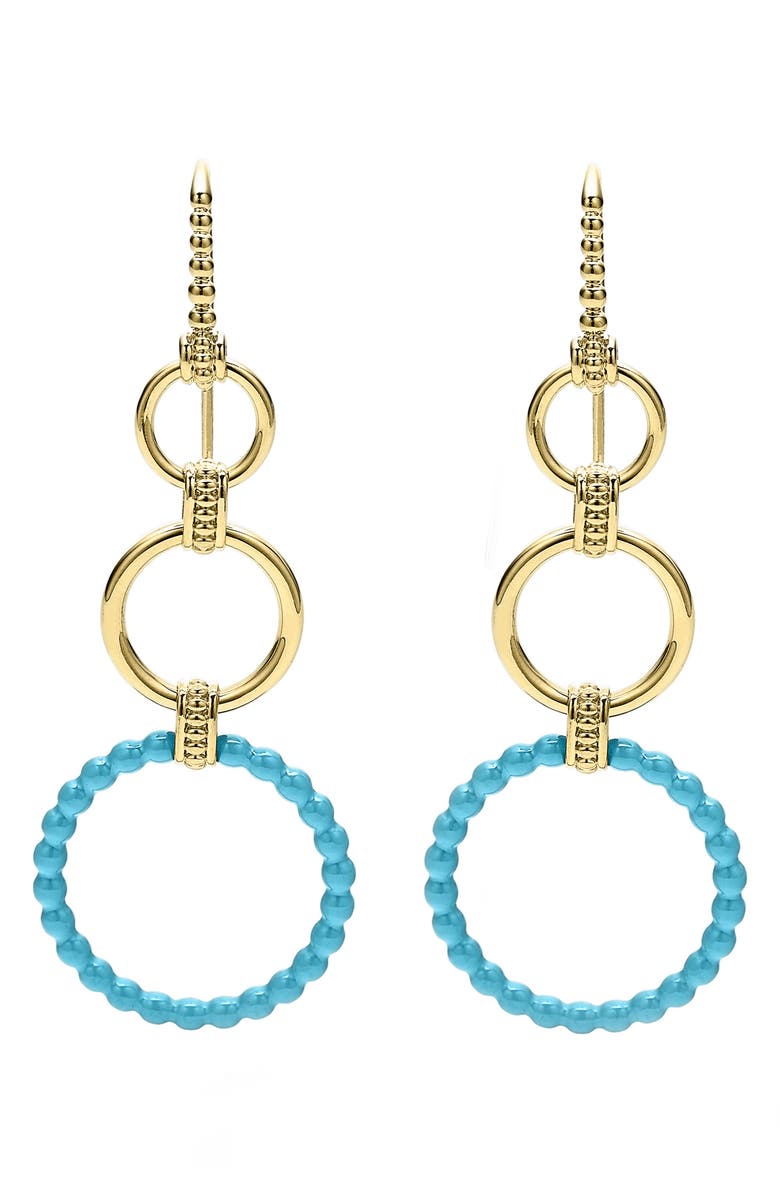 LAGOS Meridian Three 18K Gold and Blue Ceramic Circle Drop Earrings, Main, color, 