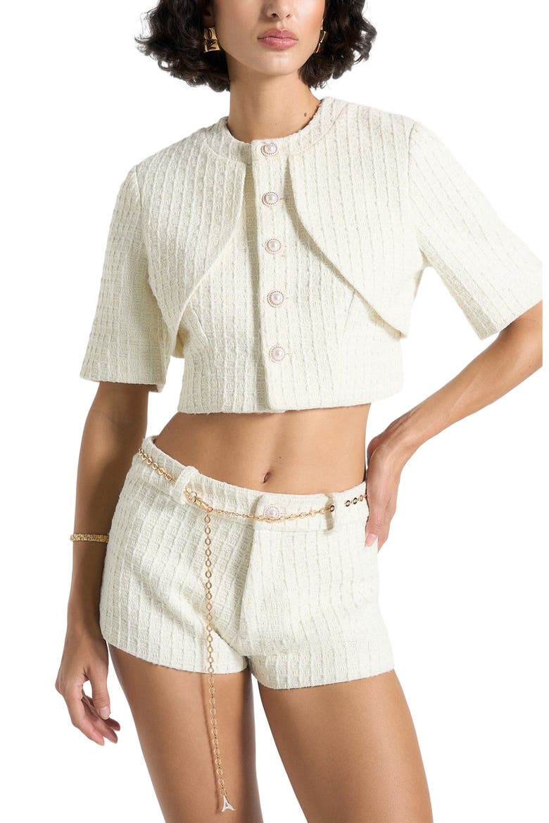Alba Tweed Mock Neck Curve Detailing Top, Alternate, color, Cream