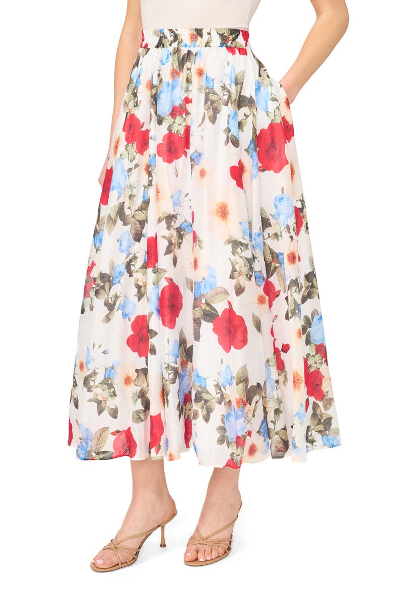 Floral Maxi Skirt, Main, color, ULTRA WHITE