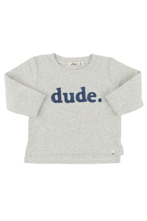 Oh Baby ! Denim "dude" Applique Raw Edge Baby Rib Long Sleeve Tee In Heather Grey