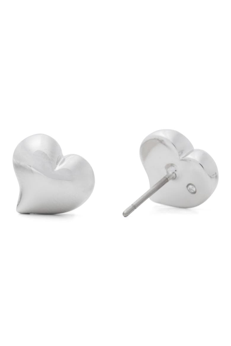 puffy heart stud earrings, Alternate, color, SILVER