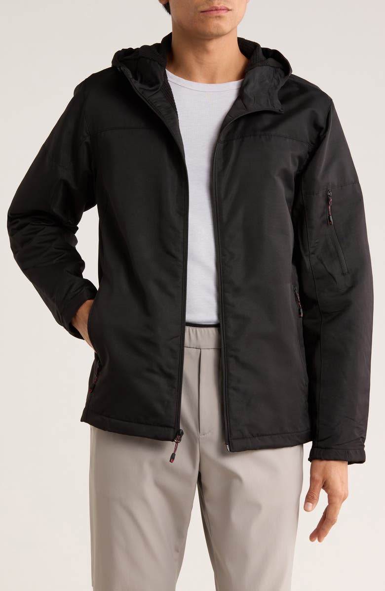 HAWKE & CO Grid Water Resistant Fleece Lined Jacket, Main, color, Black