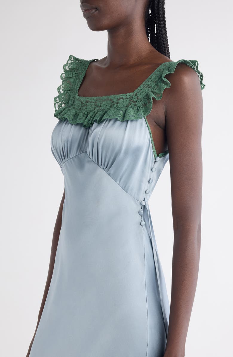 Chloé Lace Trim Silk Satin Column Dress, Alternate, color, Ash Blue