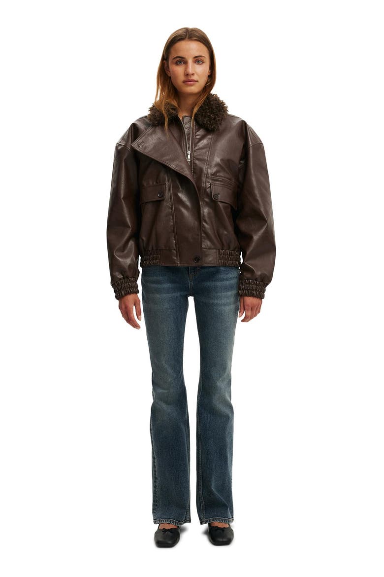 Women's Darcy Faux Leather Bomber, Alternate, color, Brown