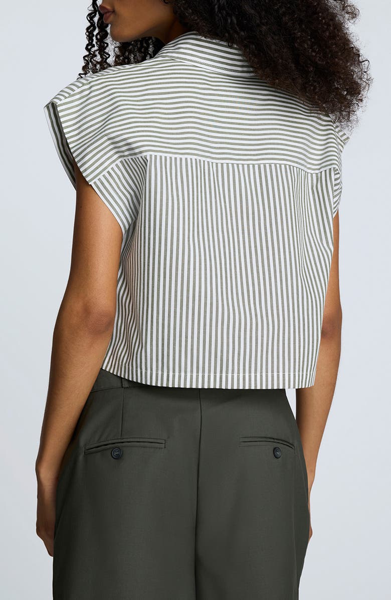 Kenneth Cole Stripe Short Sleeve Cotton Button-Up Shirt, Alternate, color, Pure Wht/ Camo Green