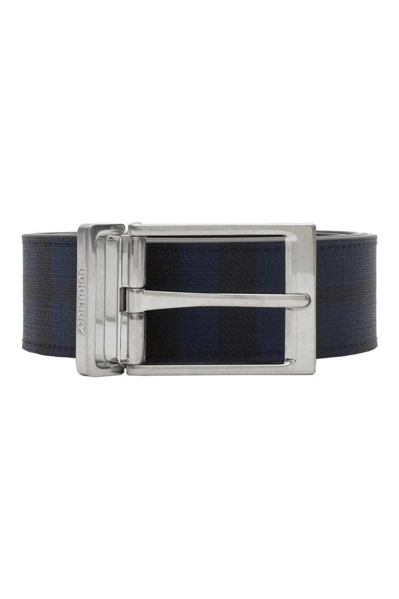 Louis Reversible Leather Belt, Main, color, NAVY CHECK/ BLACK