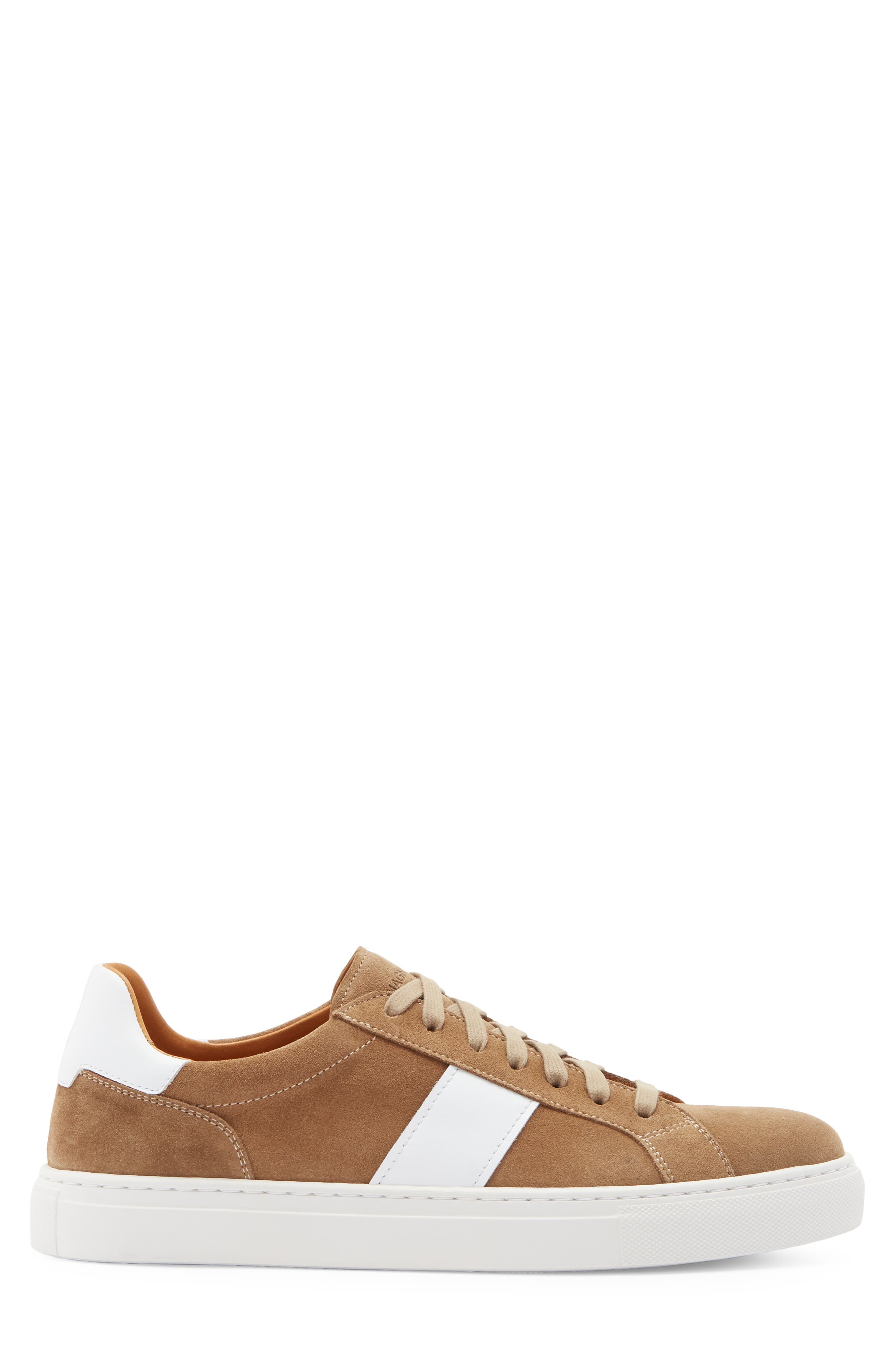 Magnanni Ashley Stripe Suede & Leather Sneaker, Alternate, color, Castoro / White