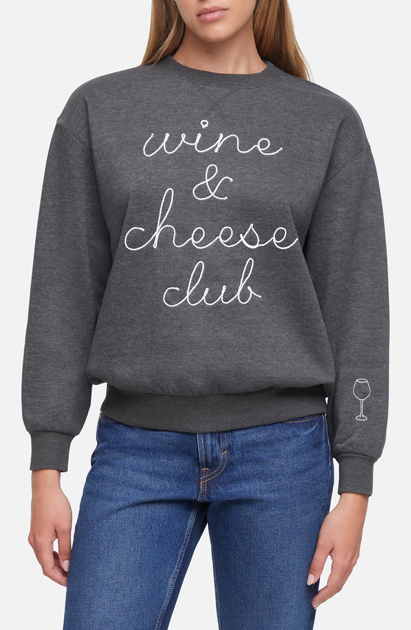 Wildfox Wine & Cheese Charlie Embroidered Sweatshirt