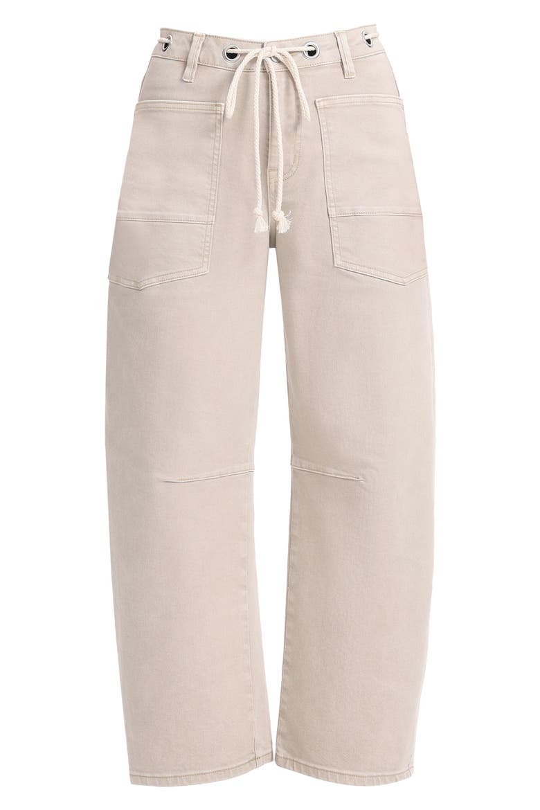 High Waist Drawstring Barrel Leg Jeans, Alternate, color, LIGHT KHAKI