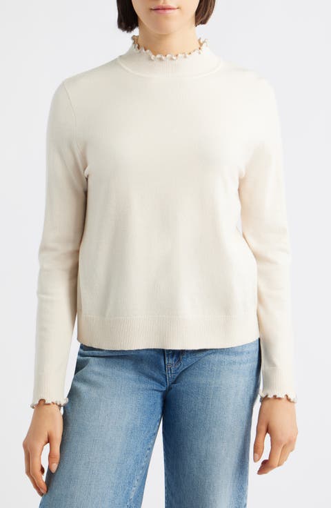 Bead Detail Mock Neck Sweater