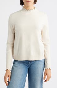 Wit & Wisdom Bead Detail Mock Neck Sweater