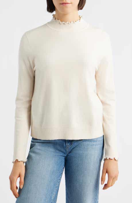 Wit & Wisdom Bead Detail Mock Neck Sweater