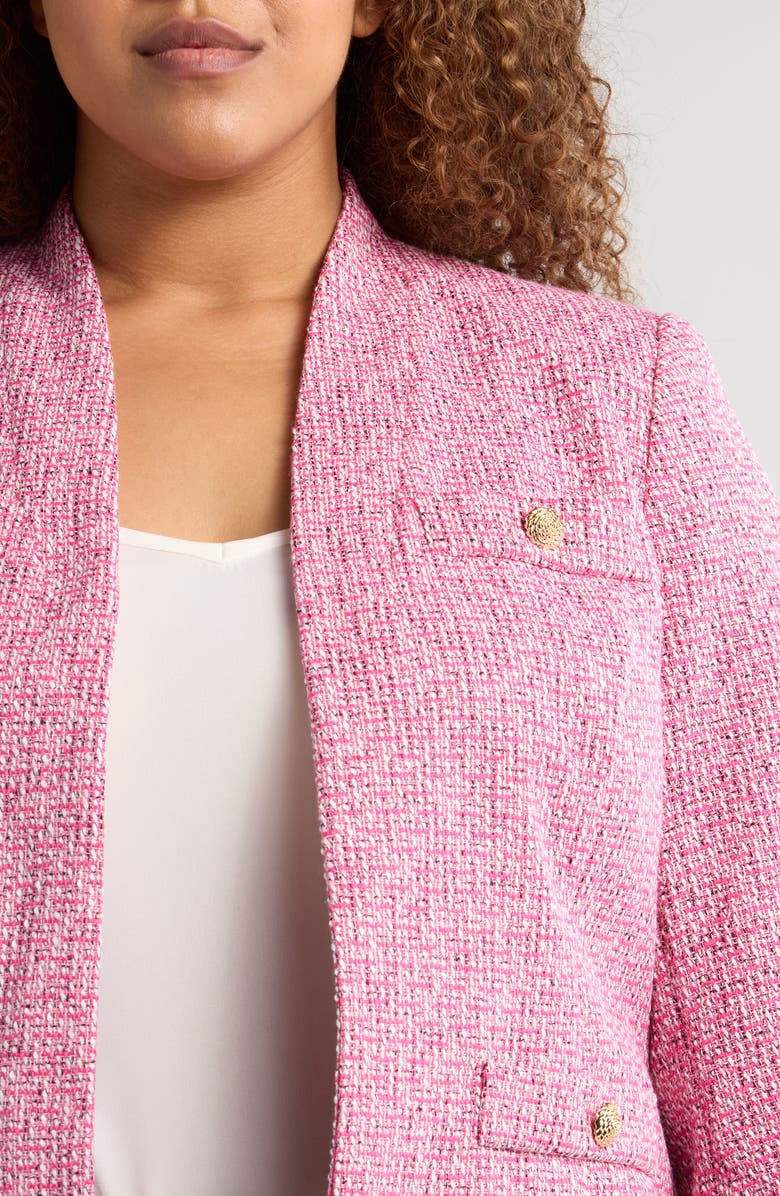KASPER Tweed Four Pocket Collarless Blazer, Alternate, color, 