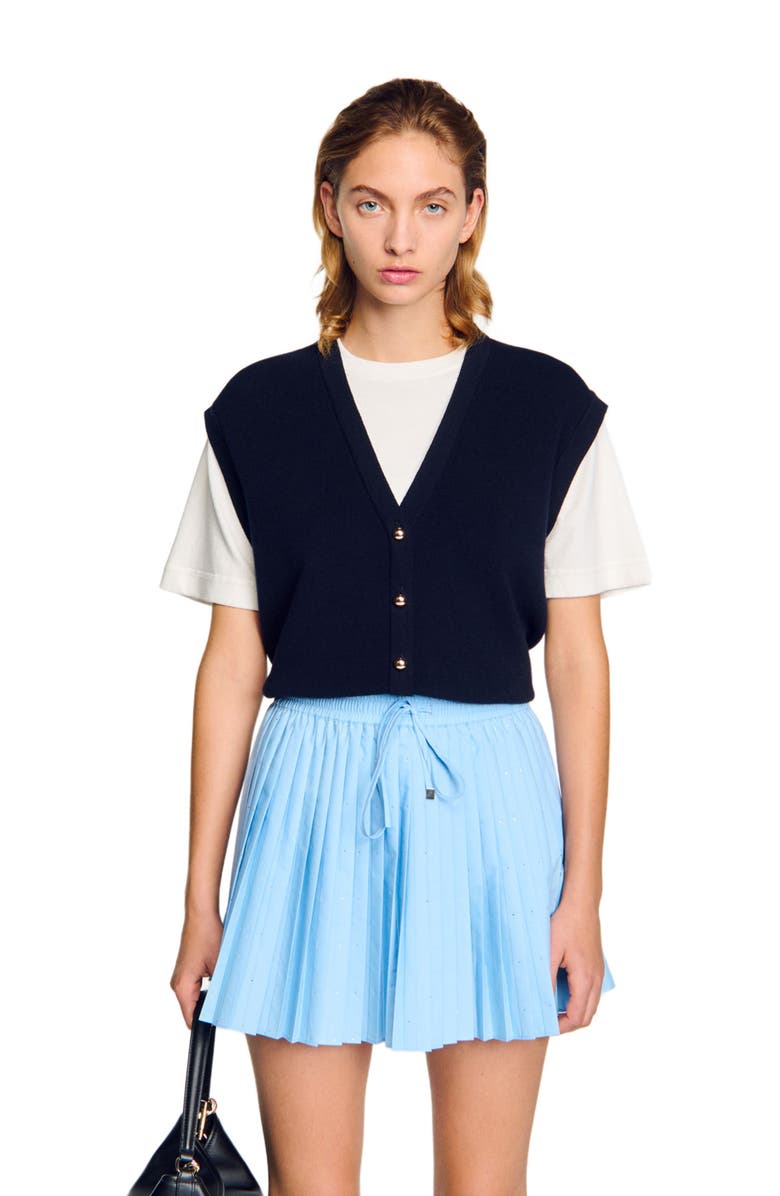 SANDRO Two-tone wool and cashmere sweater, Alternate, color, Dark Navy