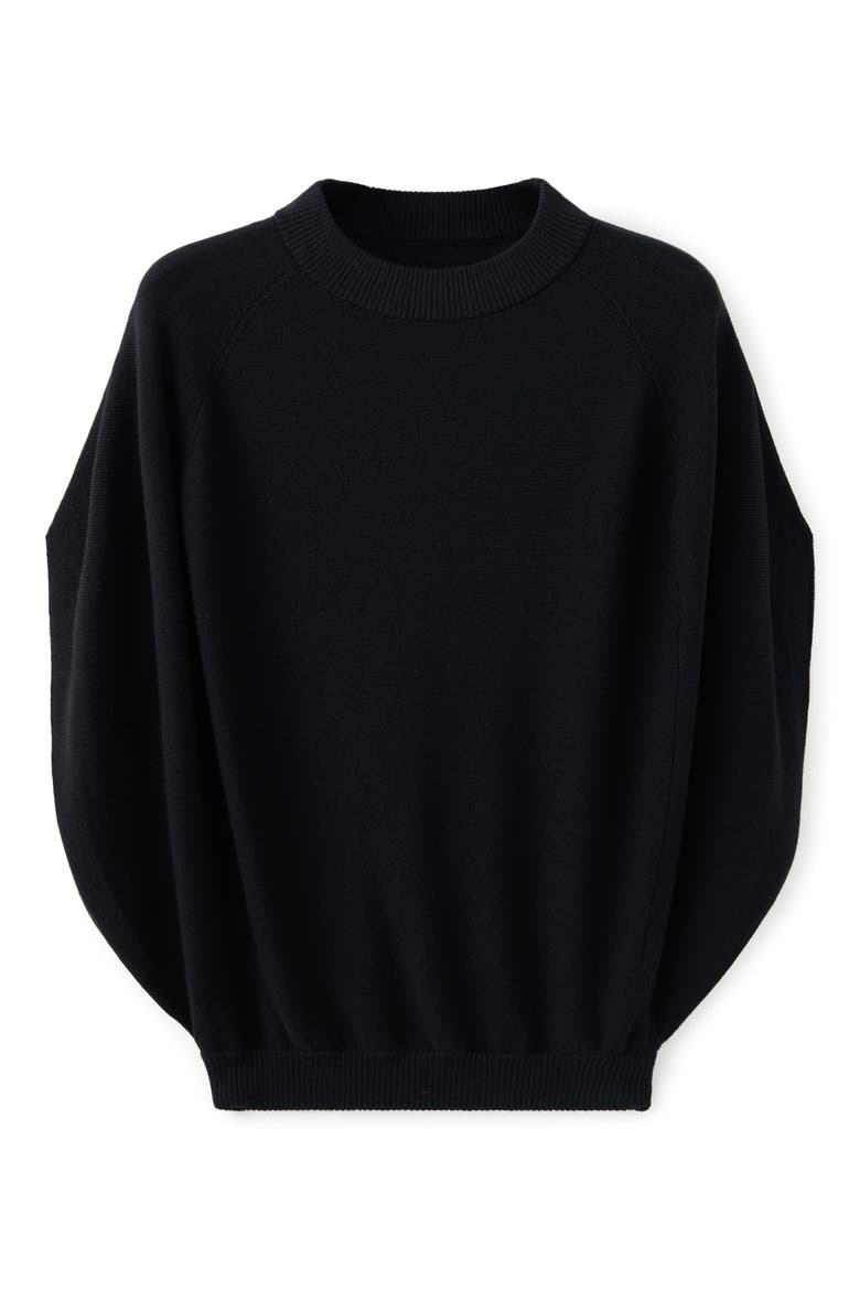 Crewneck Cotton Ribbed Sweater, Main, color, BLACK