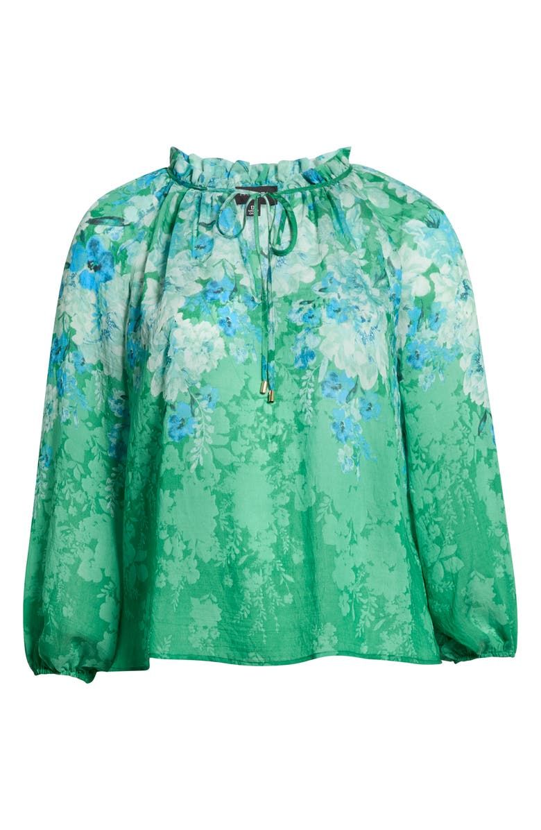Tahari ASL Floral Print Tie Neck Top, Main, color, Green Blue