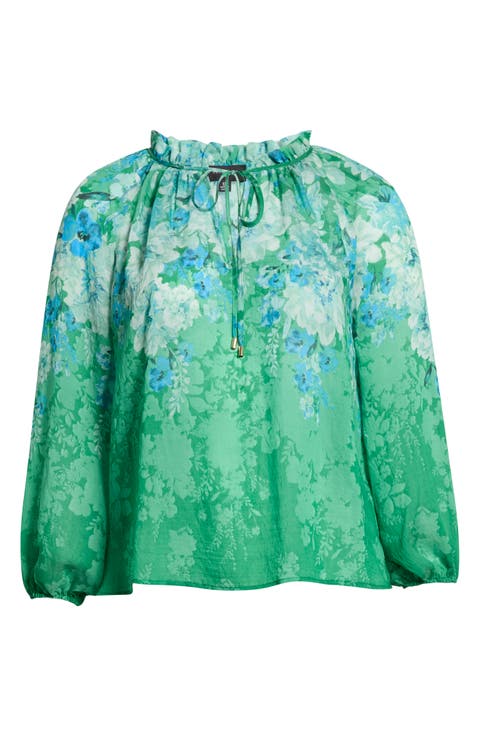 Floral Print Tie Neck Top (Plus)