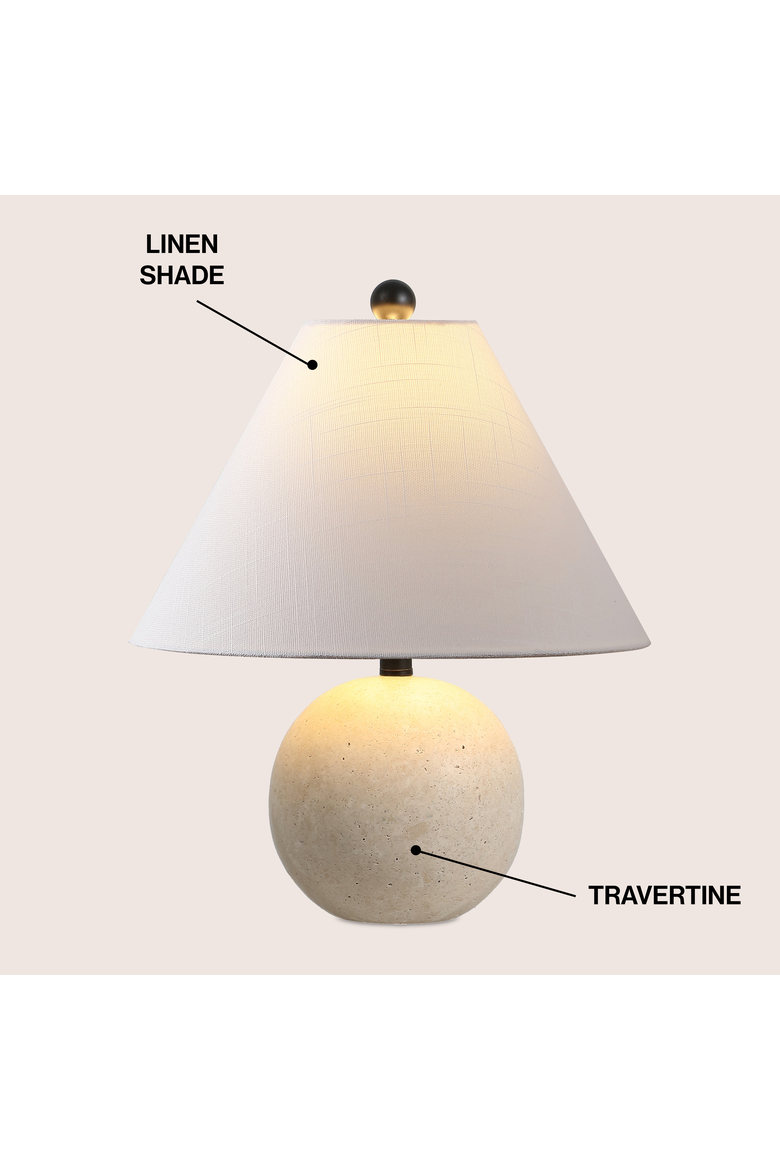 Liza 16" Modern Minimalist Travertine Globe LED Table Lamp, Alternate, color, Beige/Black