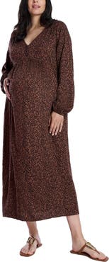 MOTHERHOOD MATERNITY Long Sleeve Button Front Maternity Midi Dress