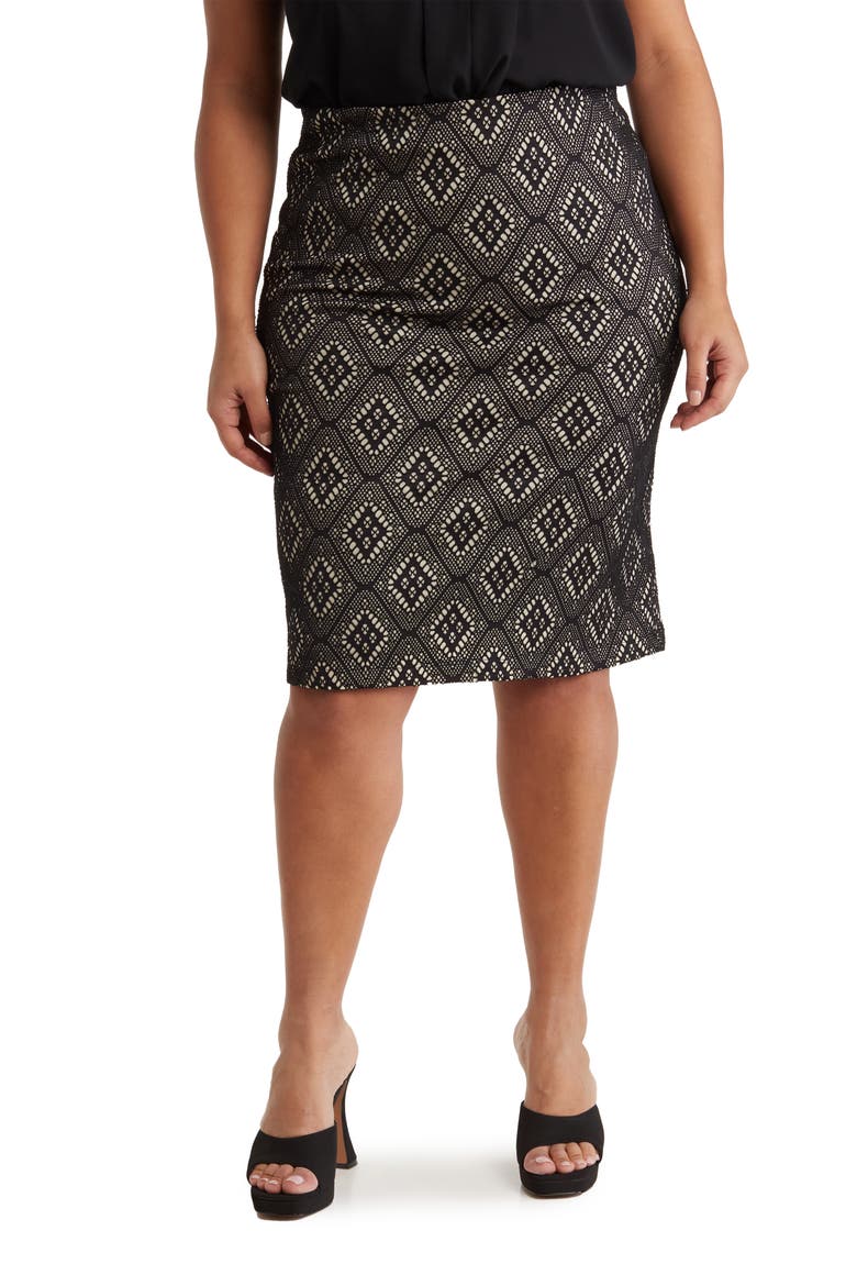 Diamond Print Pencil Skirt, Main, color, BLACK