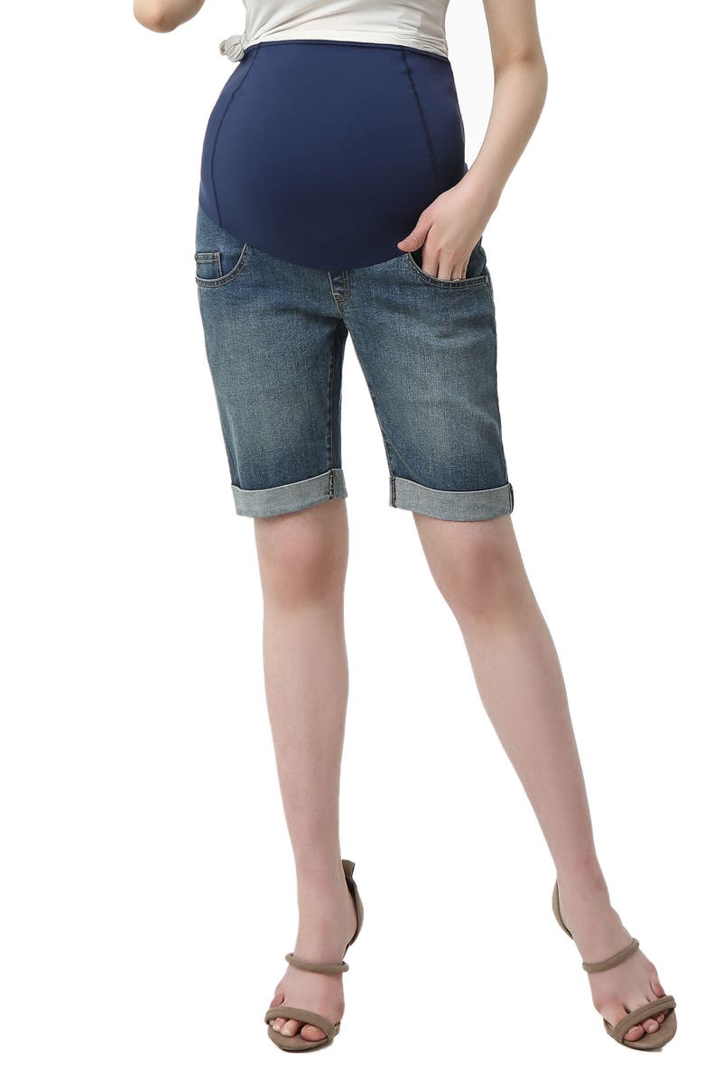 Kimi and Kai Abbie Denim Stretch Maternity Shorts, Main, color, 